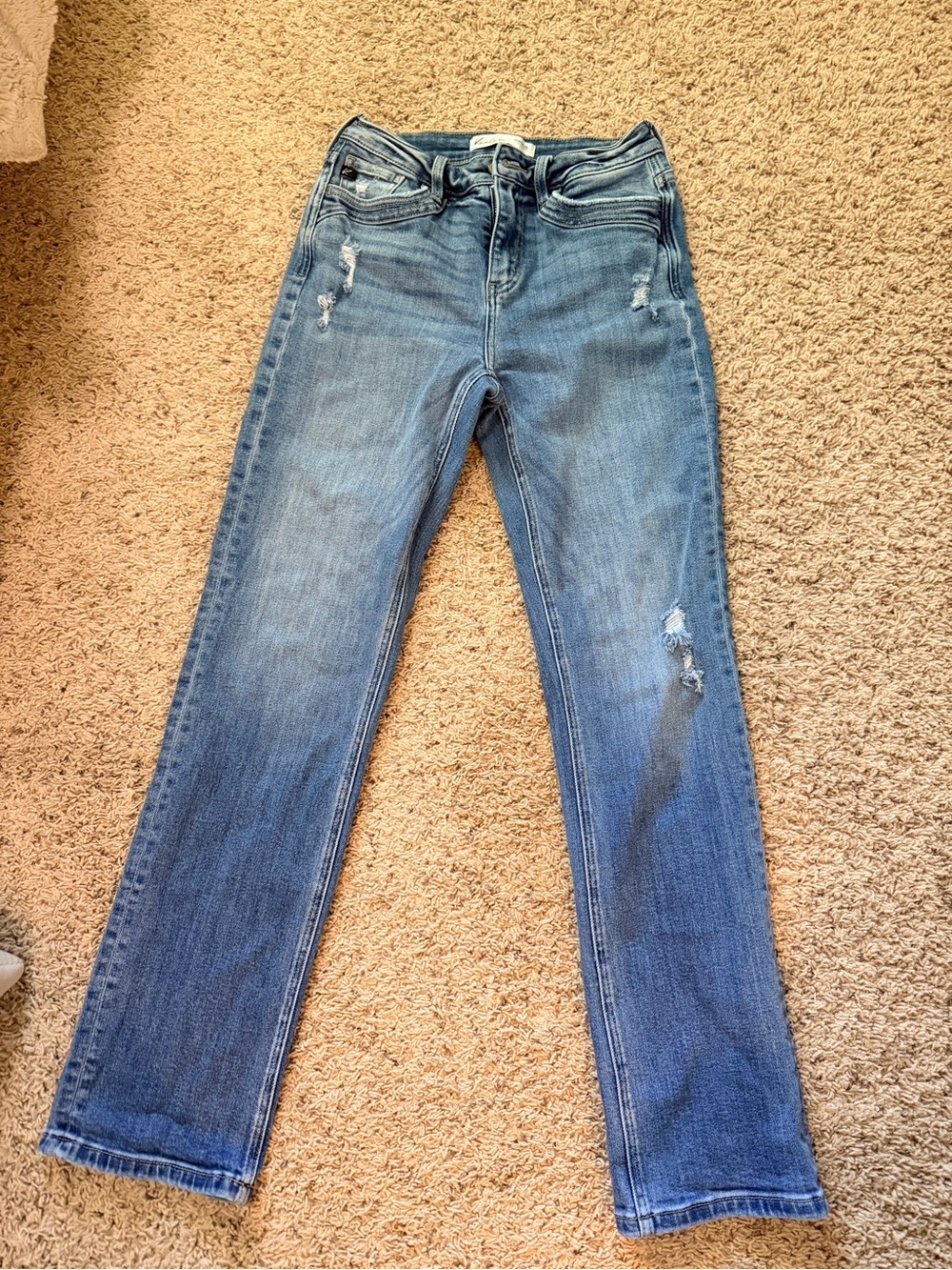 Kancan Women’s Blue Distressed Straight-Leg Jeans